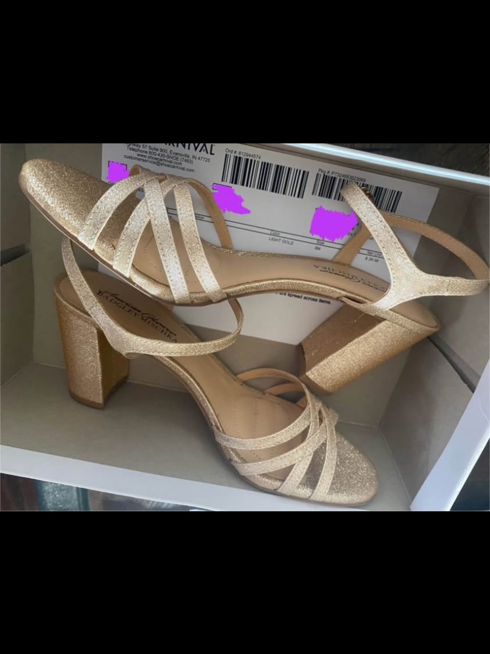 Light Gold Strappy Block Heel Sandals - Women